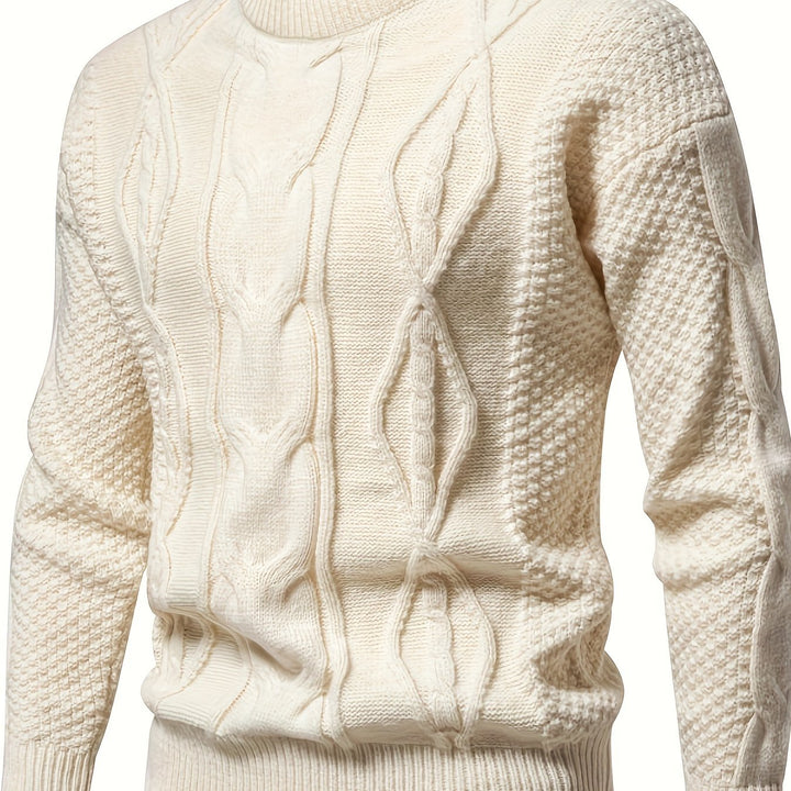 Men's Crew Neck Honeycomb Cable Aran Jumper 12