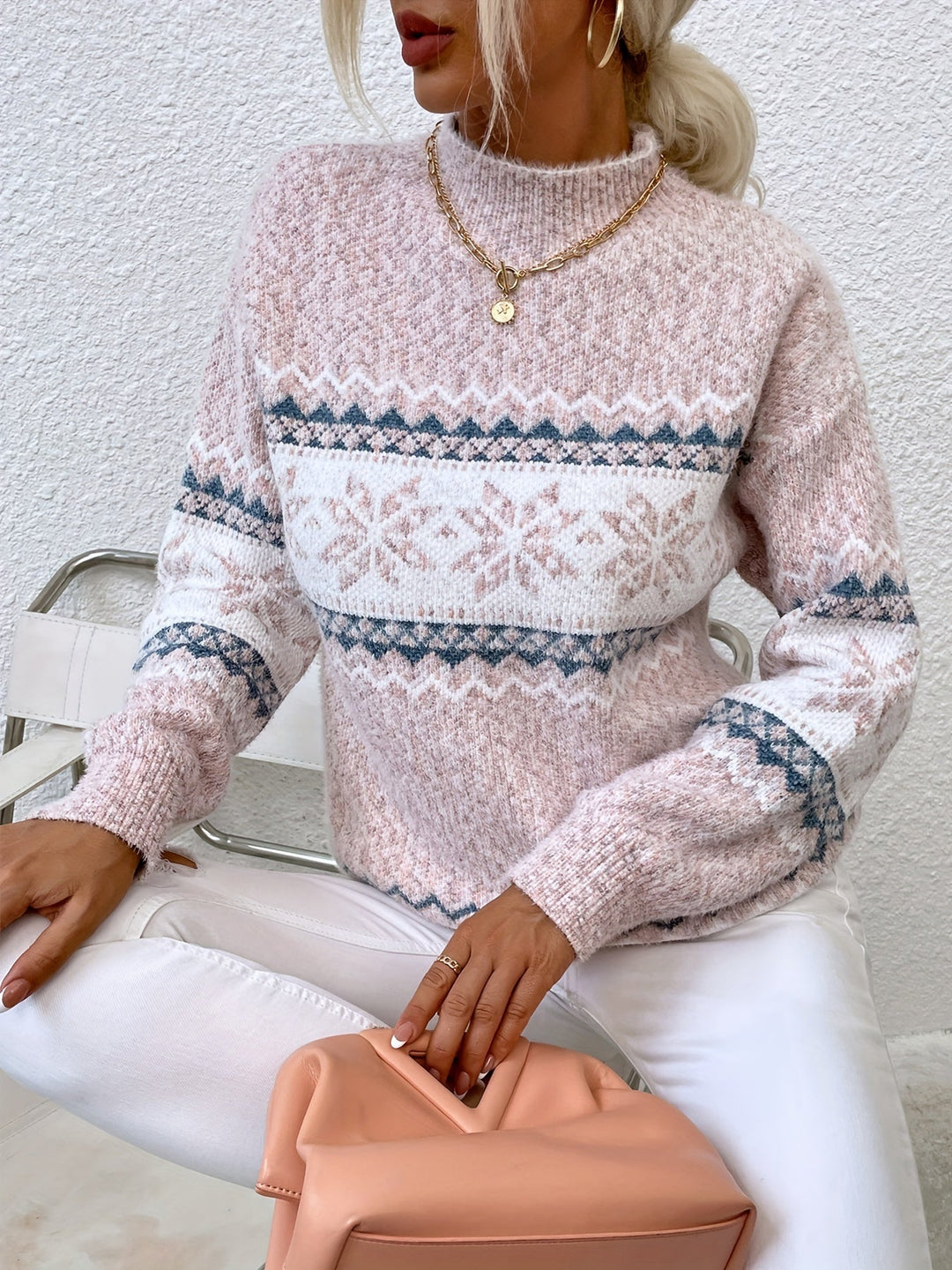 Women's Snowflake Mock Neck Christmas Jumper