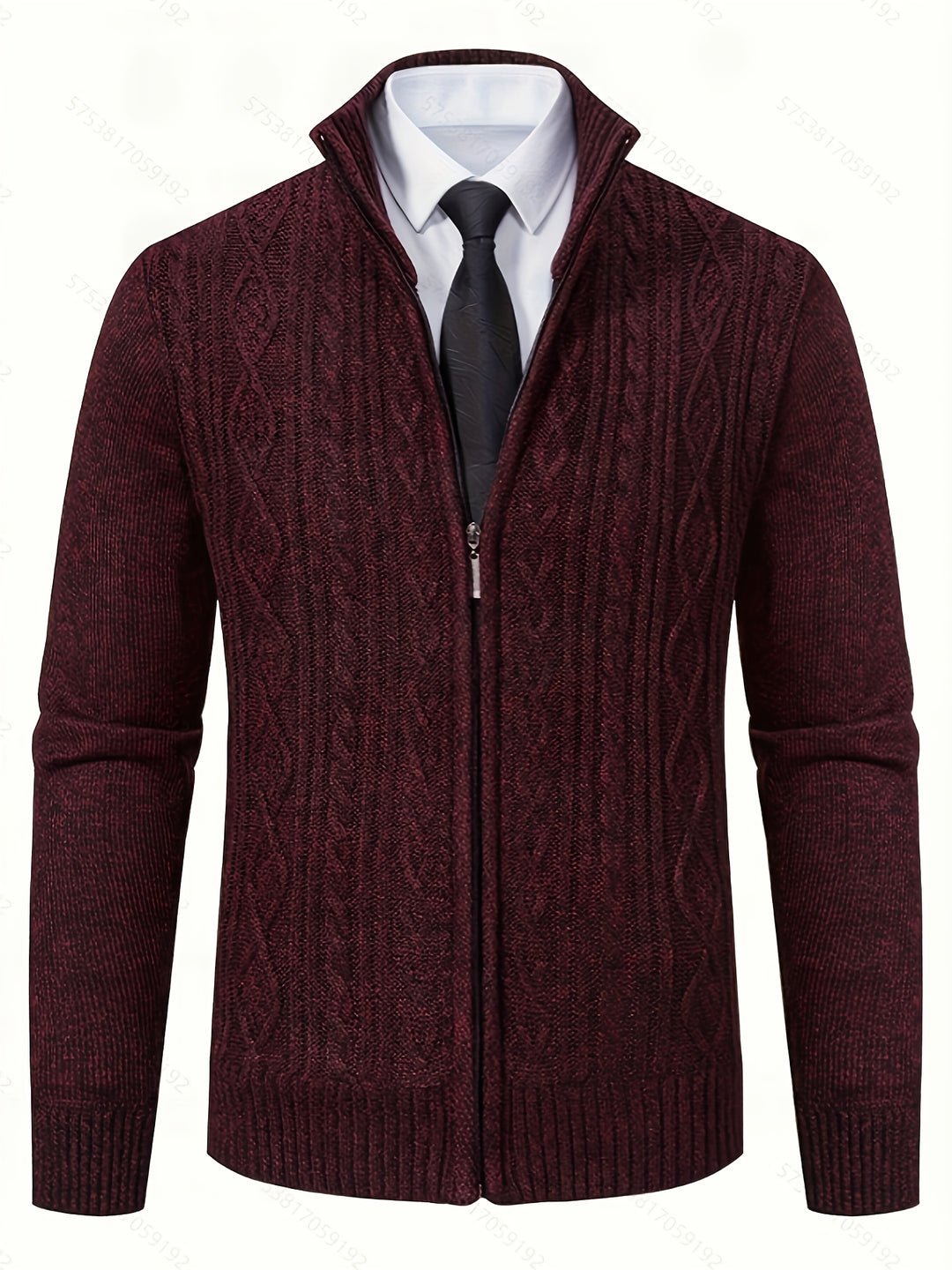Men's Zip Up Stand Collar Aran Cardigan 10