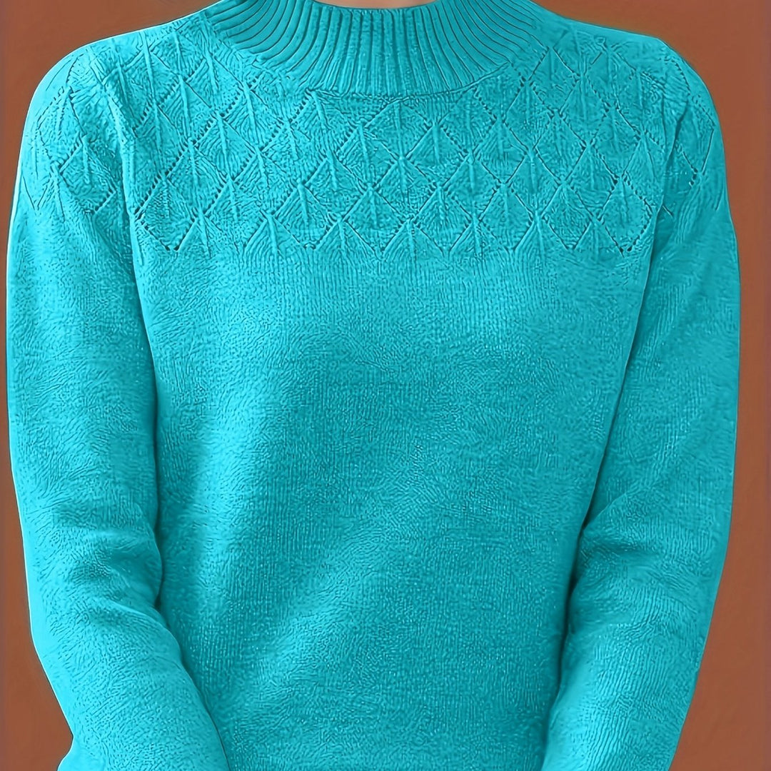 Women's Mock Neck Diamond Knit Aran Jumper 17
