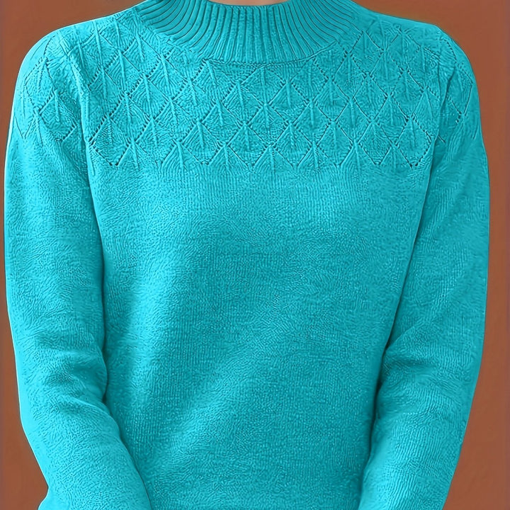 Women's Mock Neck Diamond Knit Aran Jumper 17