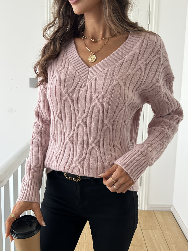 Women's Oversized V Neck Cable Aran Jumper 5