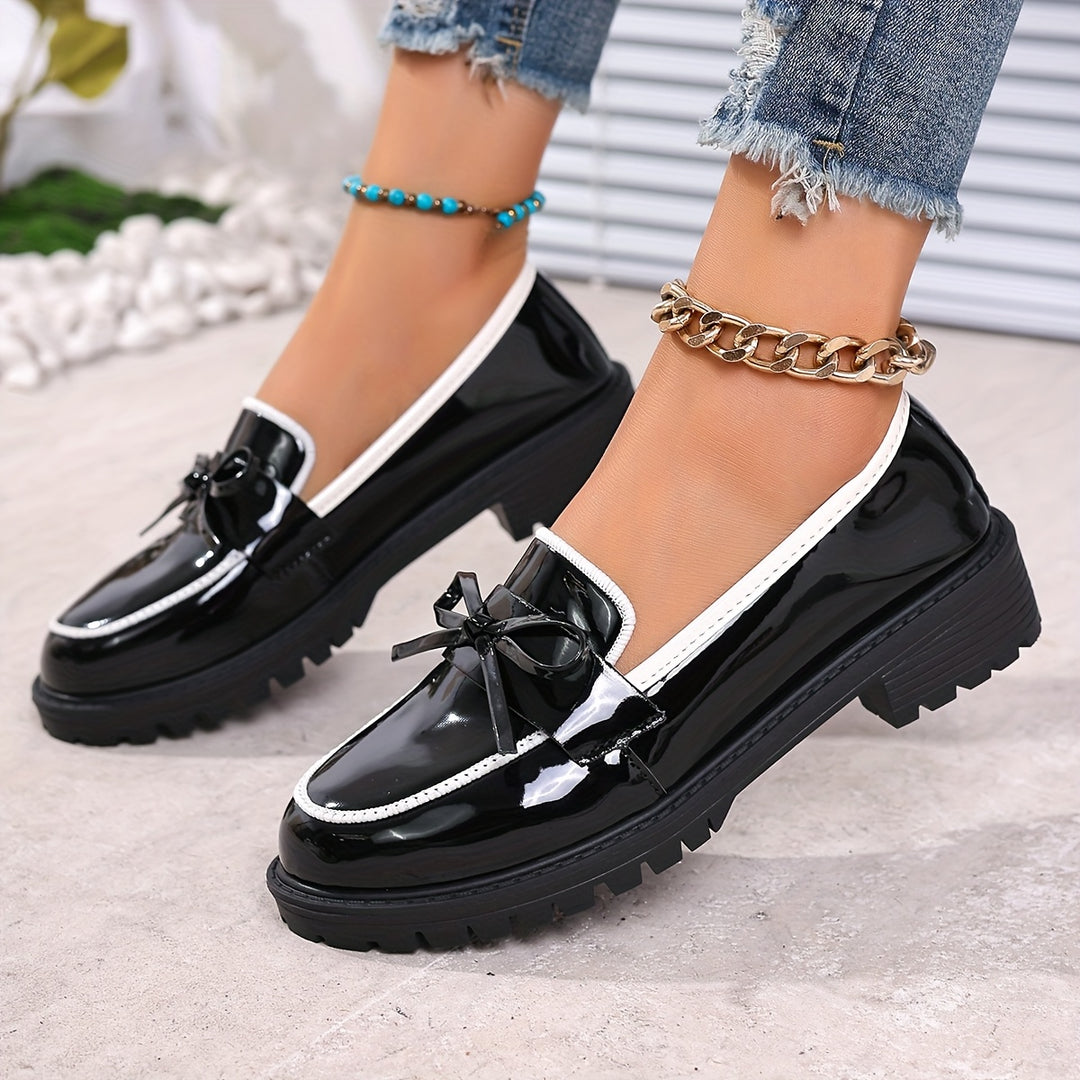 Women's Patent Tassel Bow Chunky Loafers 9