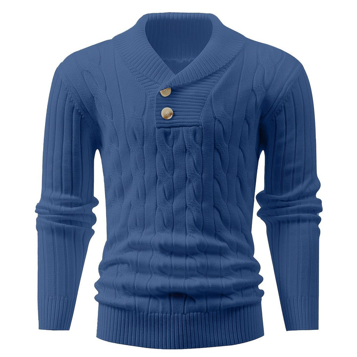 Men's Shawl Collar Ribbed Knit Aran Jumper 14
