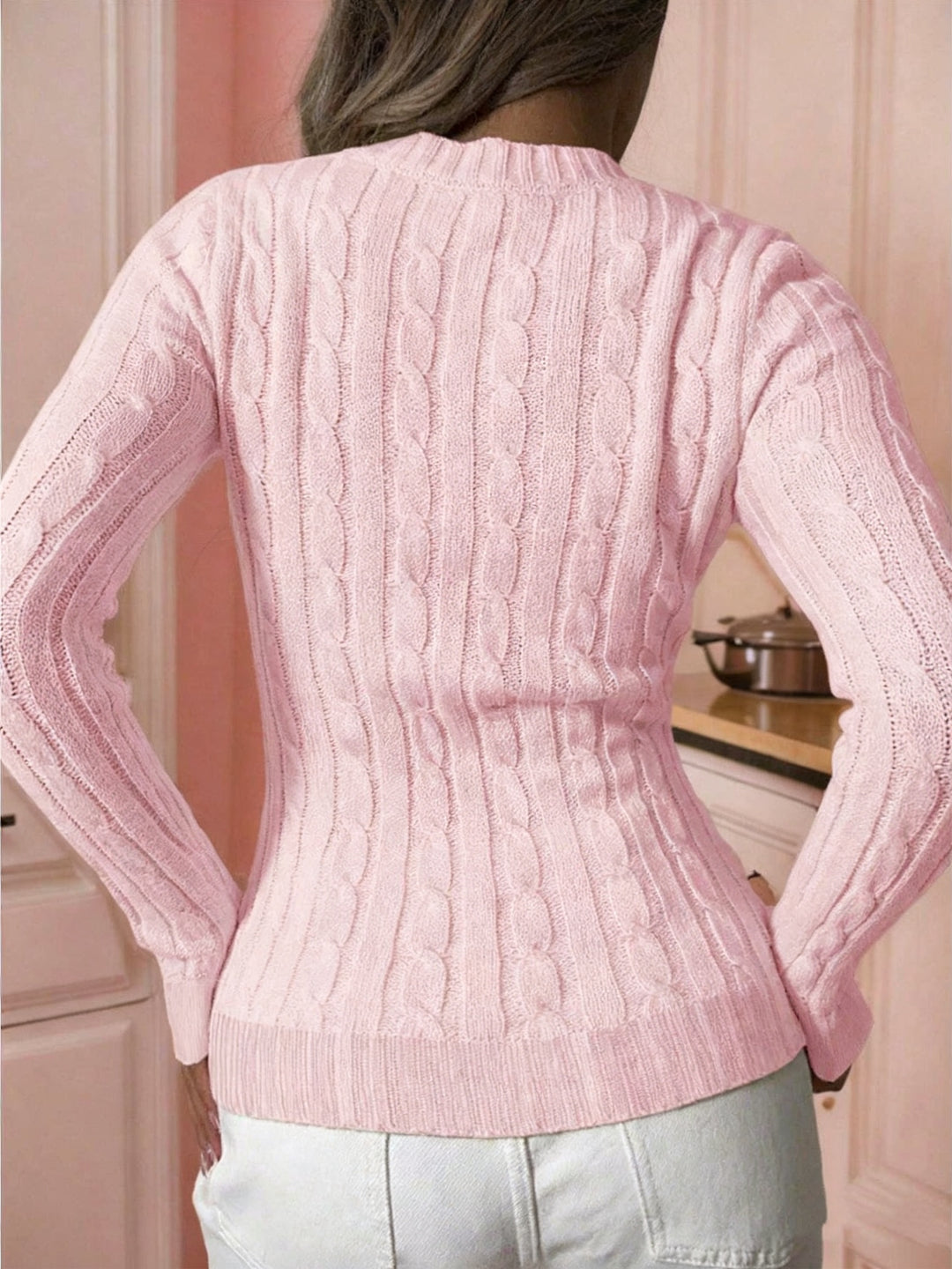 Women's Crew Neck Cable Knit Aran Jumper 10