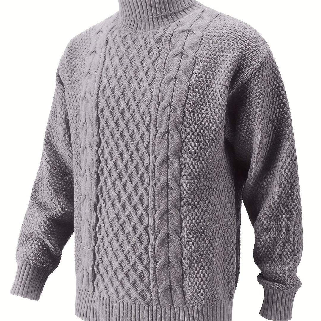 Men's Turtleneck Cable Knit Aran Jumper 17