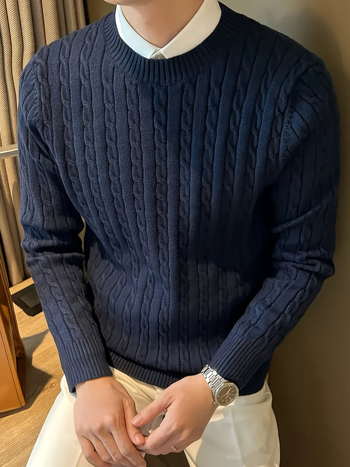 Men's Crew Neck Twisted Cable Aran Jumper 7