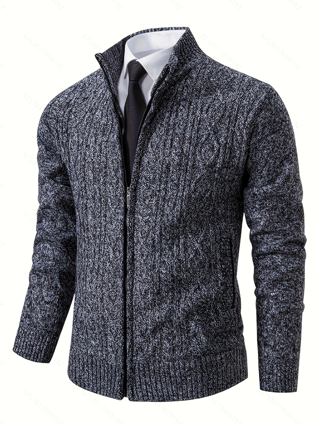 Men's Zip Up Stand Collar Aran Cardigan 4
