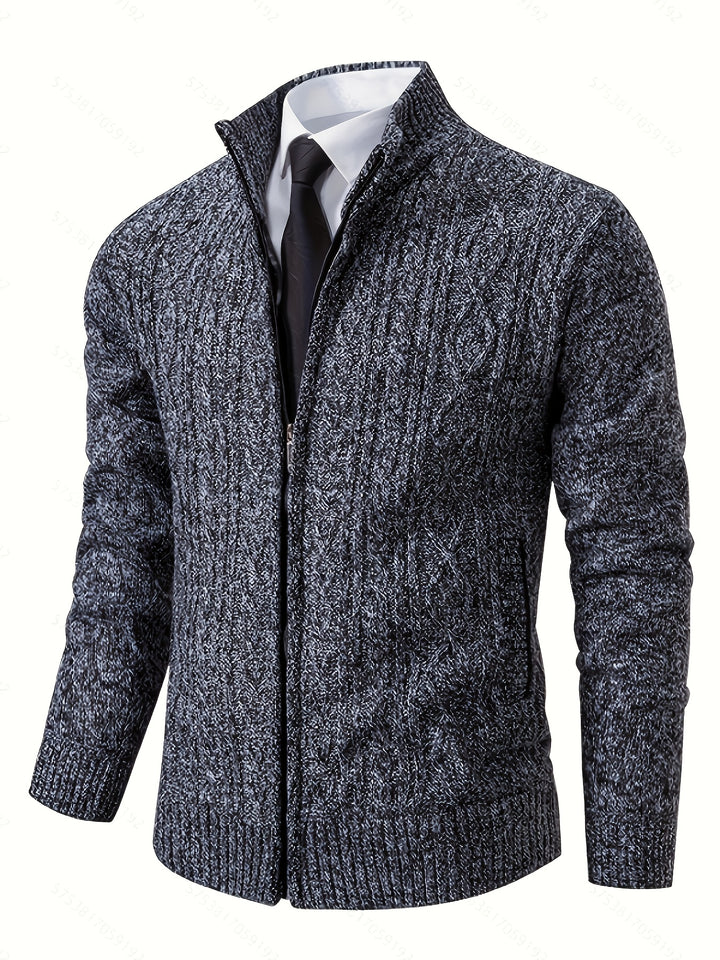 Men's Zip Up Stand Collar Aran Cardigan 4