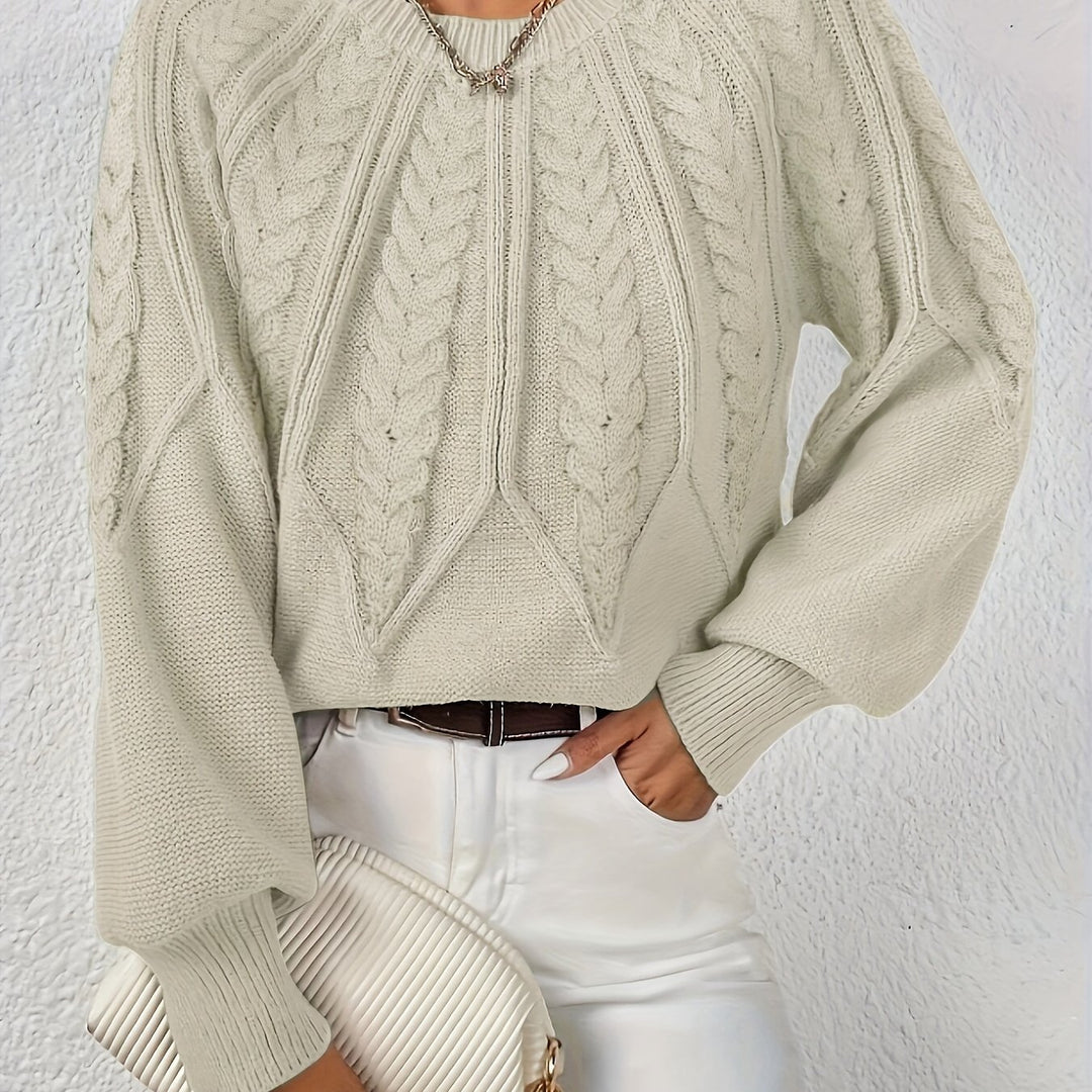 Women's Balloon Sleeve Cable Knit Aran Jumper 22
