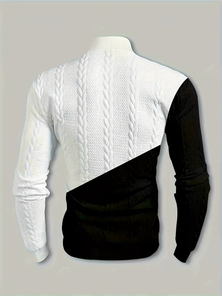 Men's Mock Neck Textured Knit Aran Jumper 9