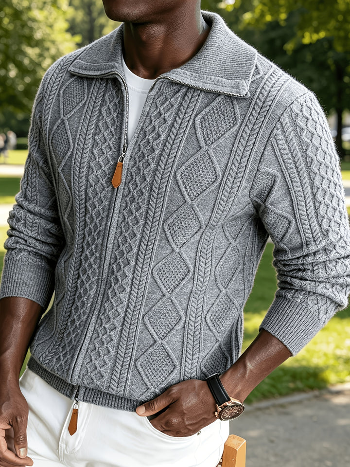 Men's Zip Up Cable Knit Aran Cardigan 10