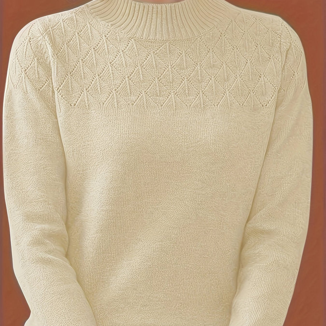 Women's Mock Neck Diamond Knit Aran Jumper 14