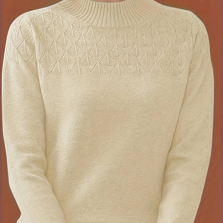 Women's Mock Neck Diamond Knit Aran Jumper 14