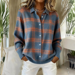 Rosemary | Women's Blue Plaid Knit Cardigan