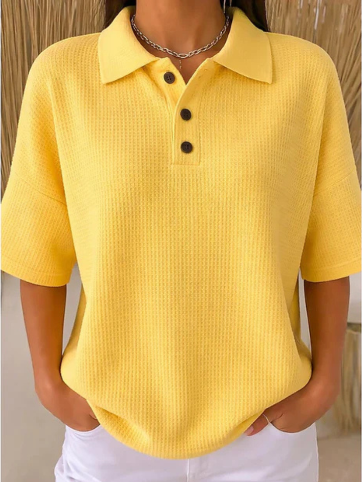 Roisleen | Textured Polo Shirt with Button Neckline