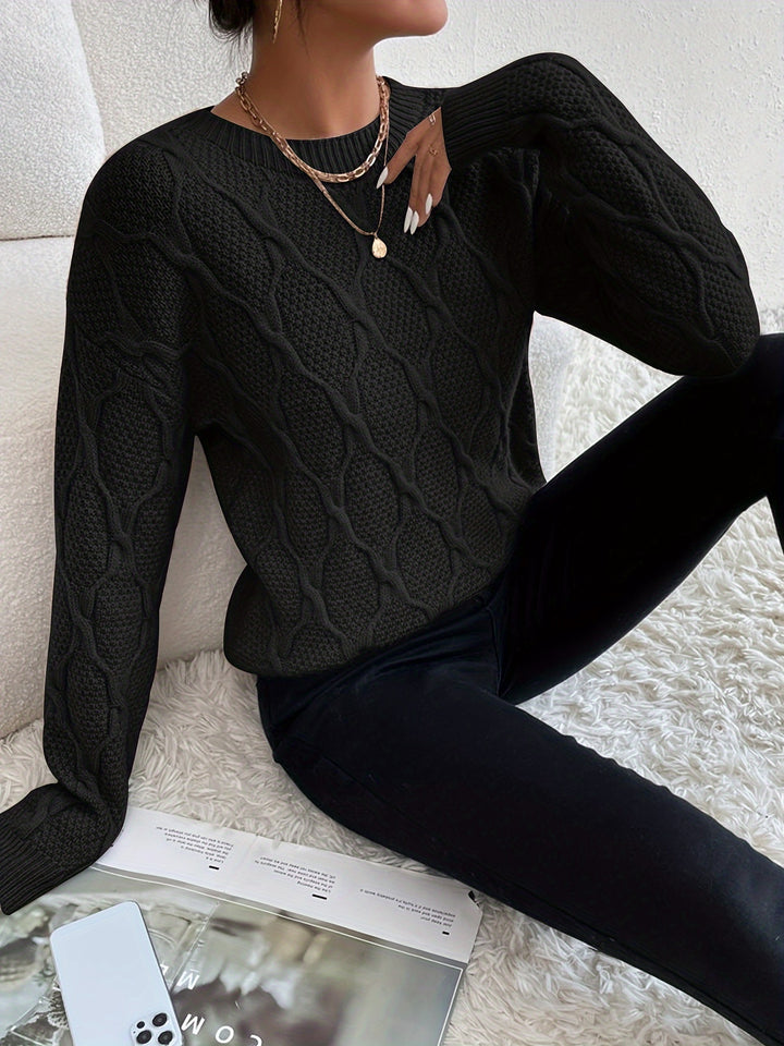 Women's Cosy Crew Neck Cable Aran Jumper 5