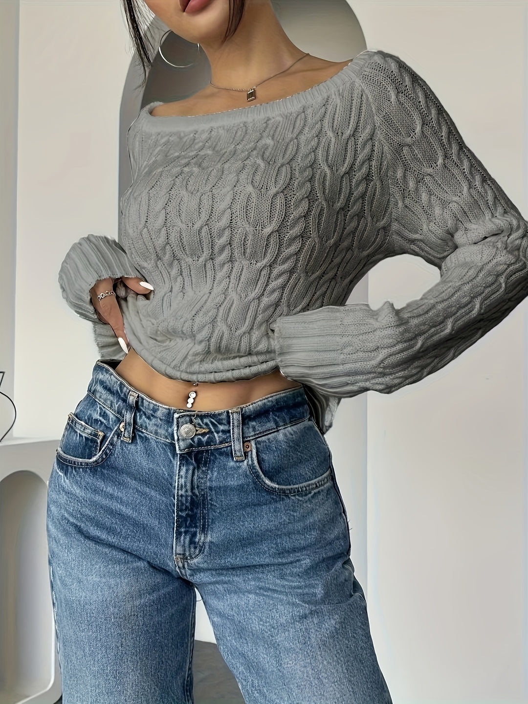 Women's Fitted Cable Knit Aran Sweater 9