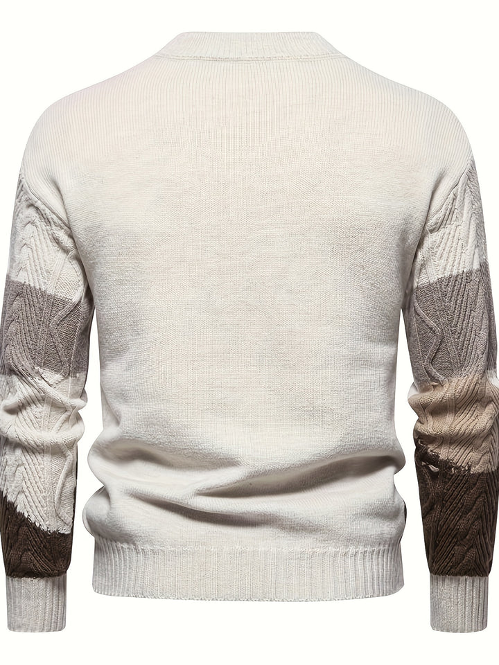 Men's Abstract Colour Block Cable Knit Aran Jumper 3