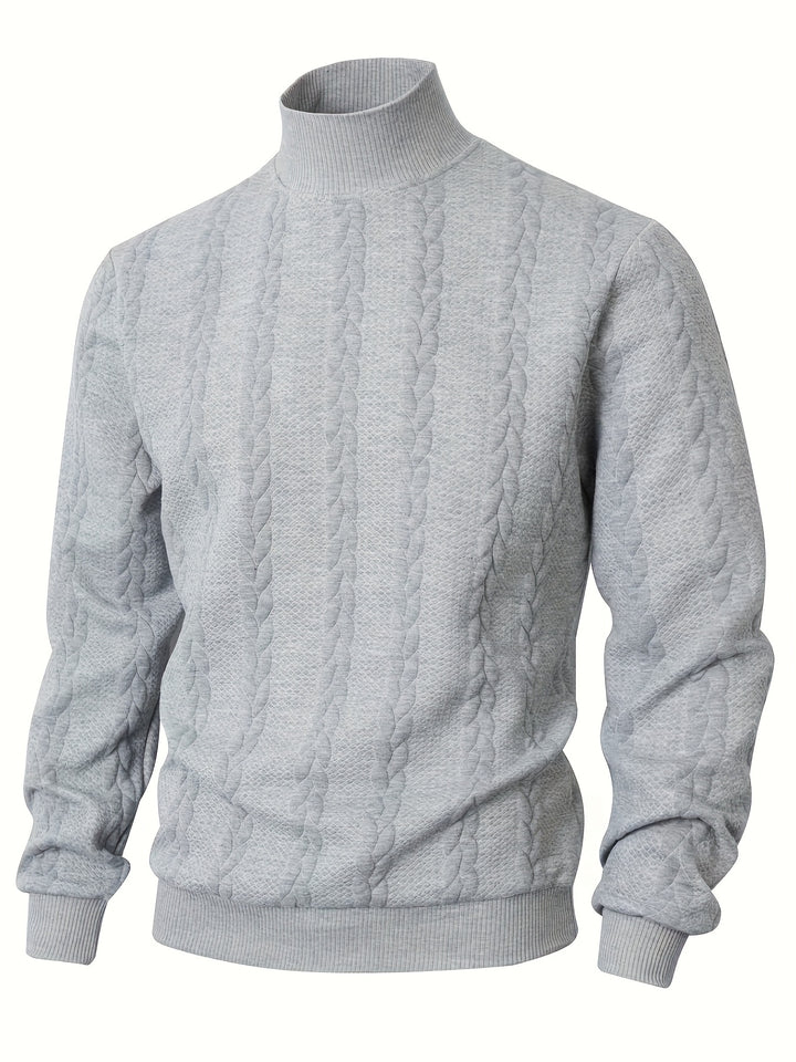 Men's Mock Neck Textured Knit Aran Jumper 3