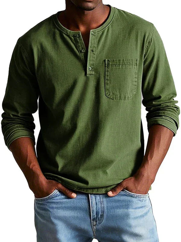 Áedán | Long-Sleeve Henley Shirt with Chest Pocket