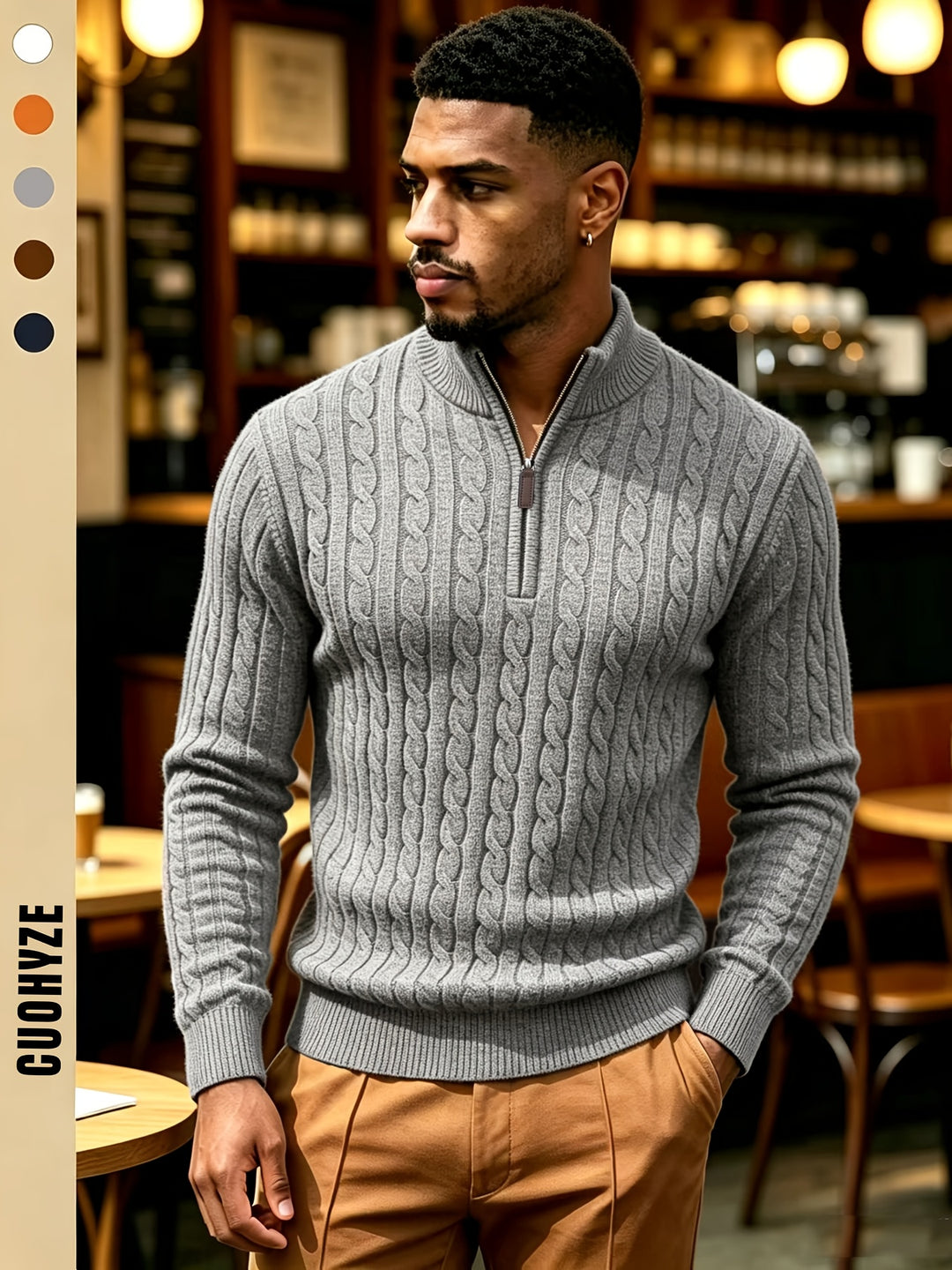 Men's Quarter Zip Cable Knit Aran Jumper 7
