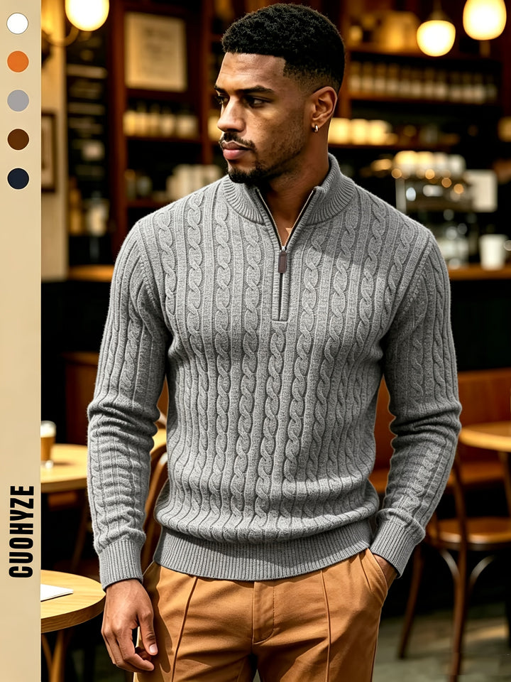 Men's Quarter Zip Cable Knit Aran Jumper 7