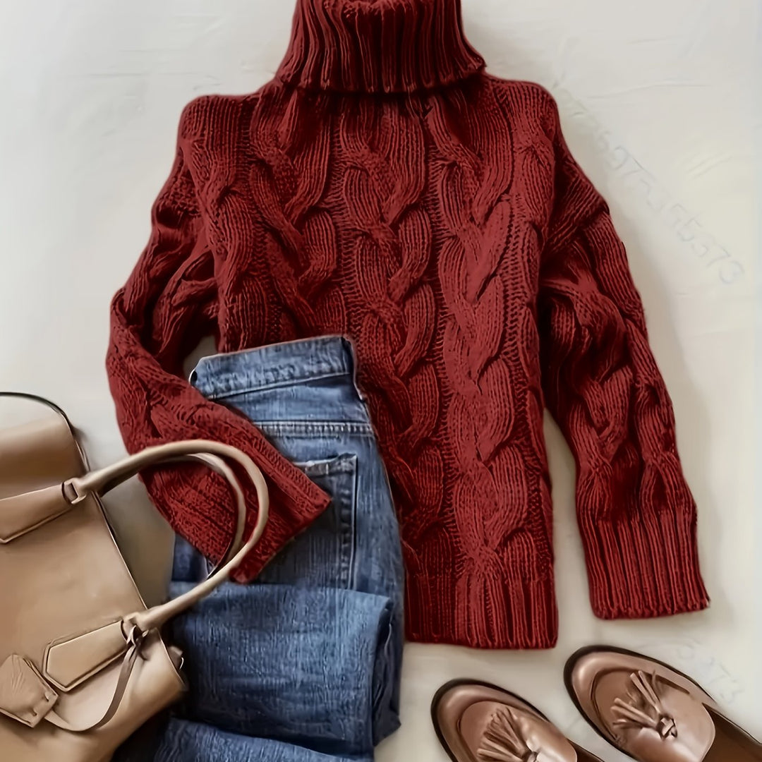 Women's Chunky Turtleneck Cable Aran Jumper 12