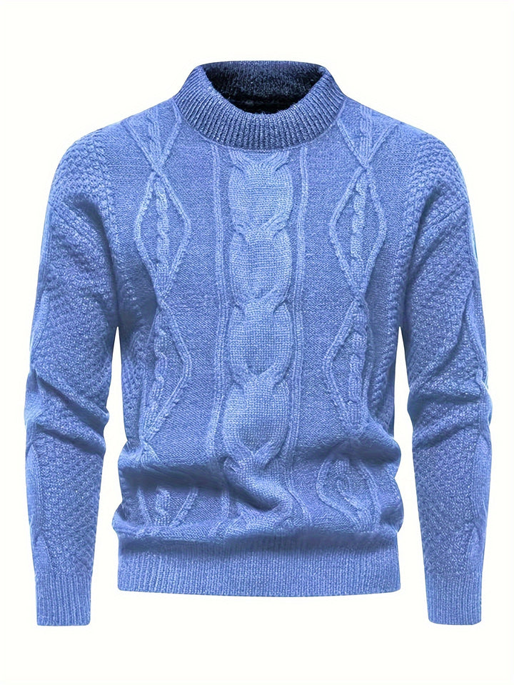 Men's Crew Neck Diamond Cable Knit Aran Jumper 1