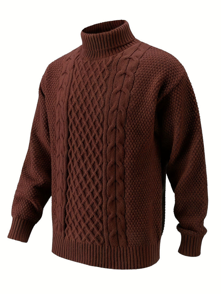 Men's Turtleneck Cable Knit Aran Jumper 8