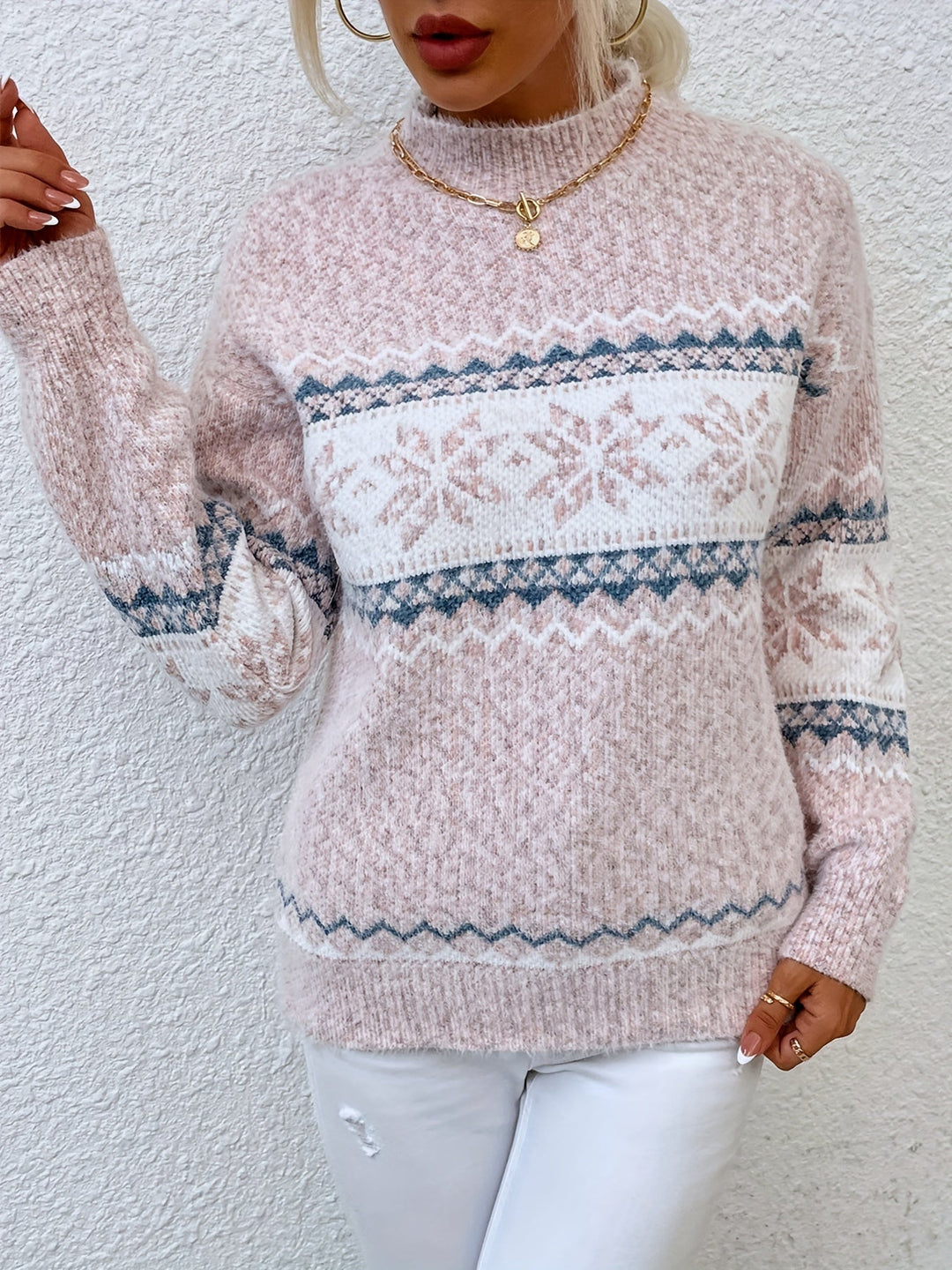 Women's Snowflake Mock Neck Christmas Jumper