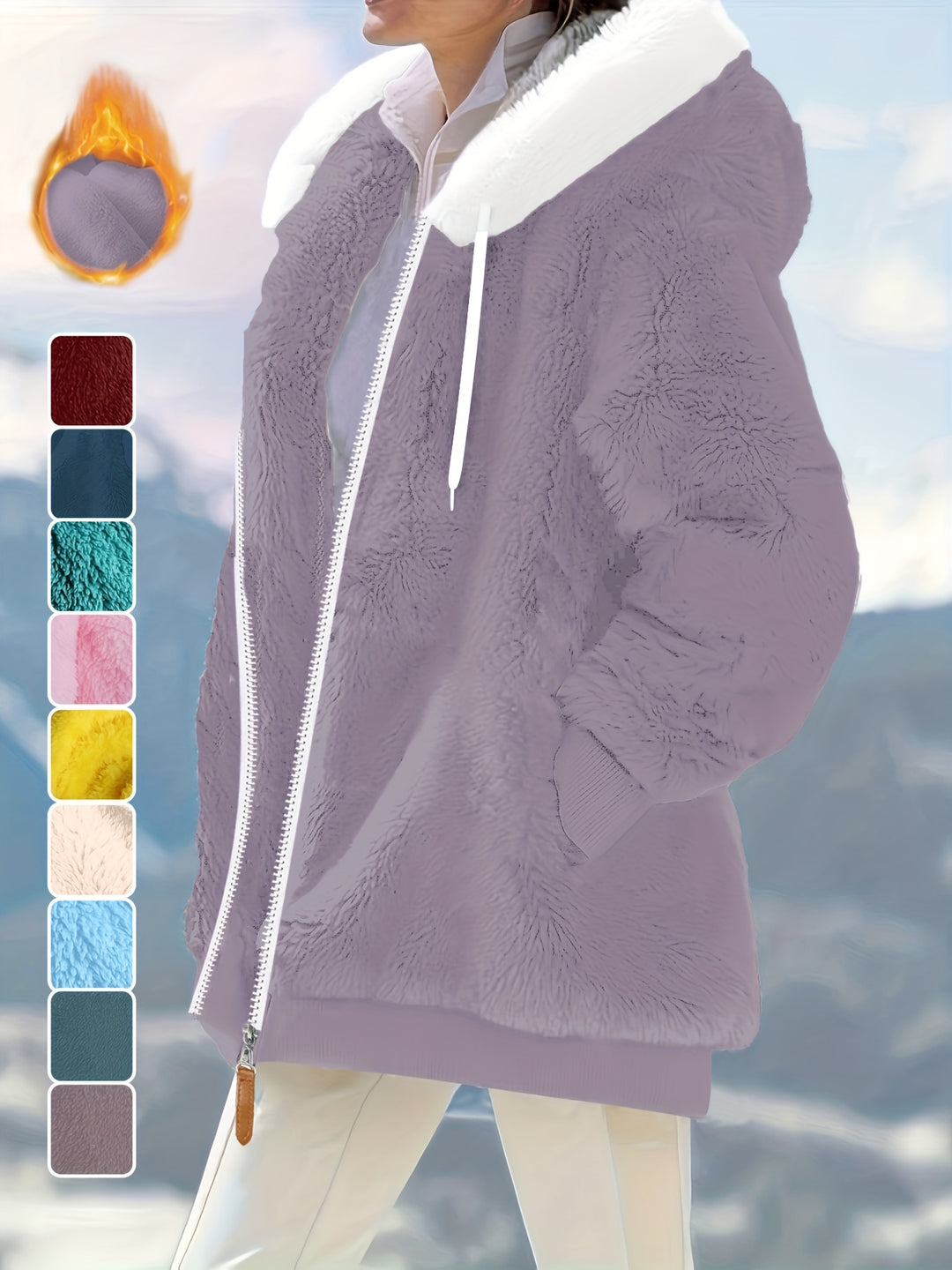 Women's Plus Size Oversized Sherpa Fleece Zip Up Hoodie Jacket 5