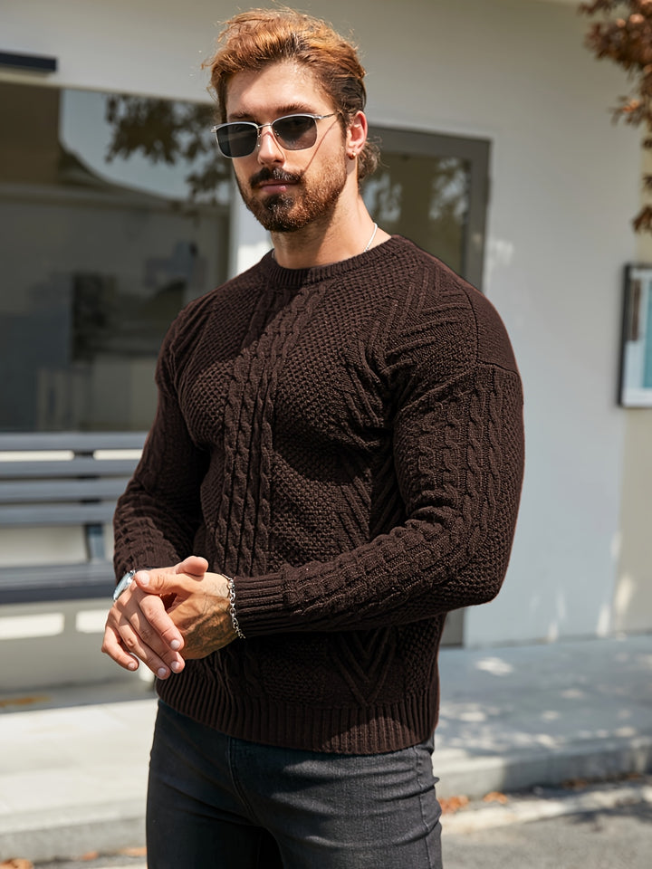 Men's Crew Neck Cable Panel Aran Jumper 2