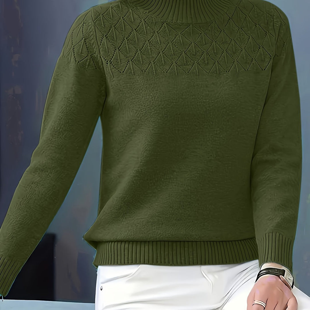 Women's Mock Neck Diamond Knit Aran Jumper 19