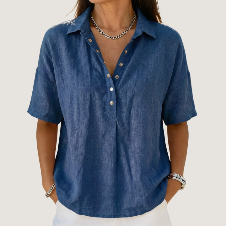 Ailís | Relaxed Collar Blouse with Snap Placket