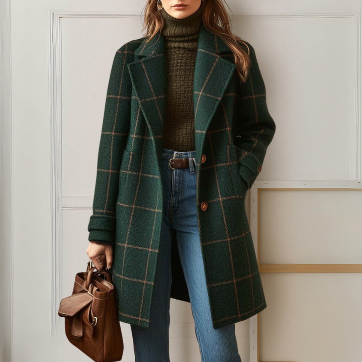 Aoibhinn | Women's Long Woolen Tweed Plaid Coat