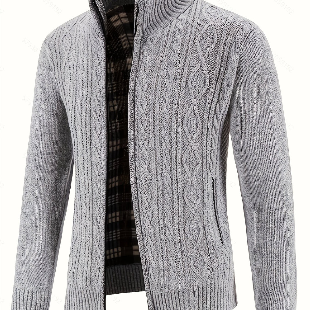 Men's Zip Up Stand Collar Aran Cardigan 16