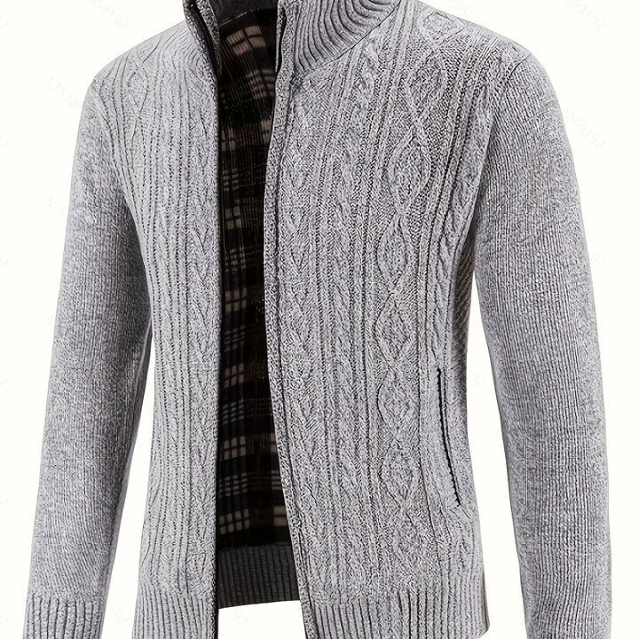 Men's Zip Up Stand Collar Aran Cardigan 16