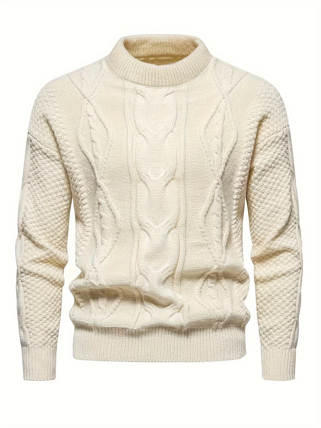 Men's Crew Neck Diamond Cable Knit Aran Jumper 4