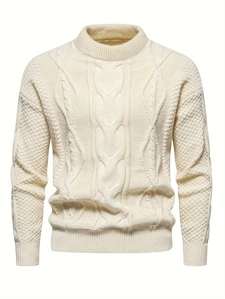 Men's Crew Neck Diamond Cable Knit Aran Jumper 4