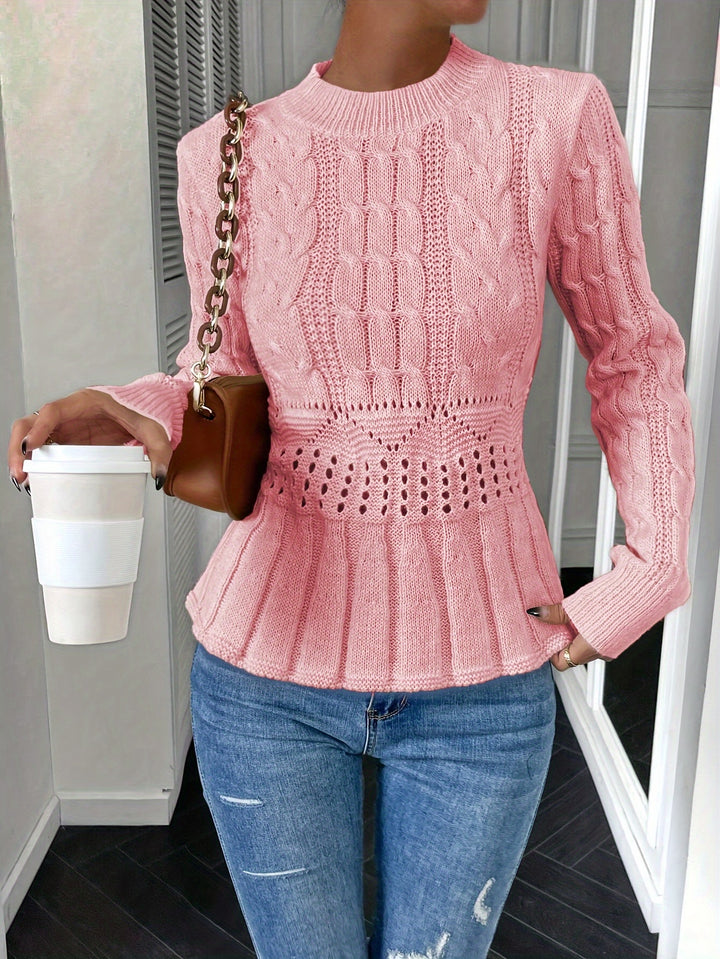 Women's Cable Knit Peplum Aran Jumper 4