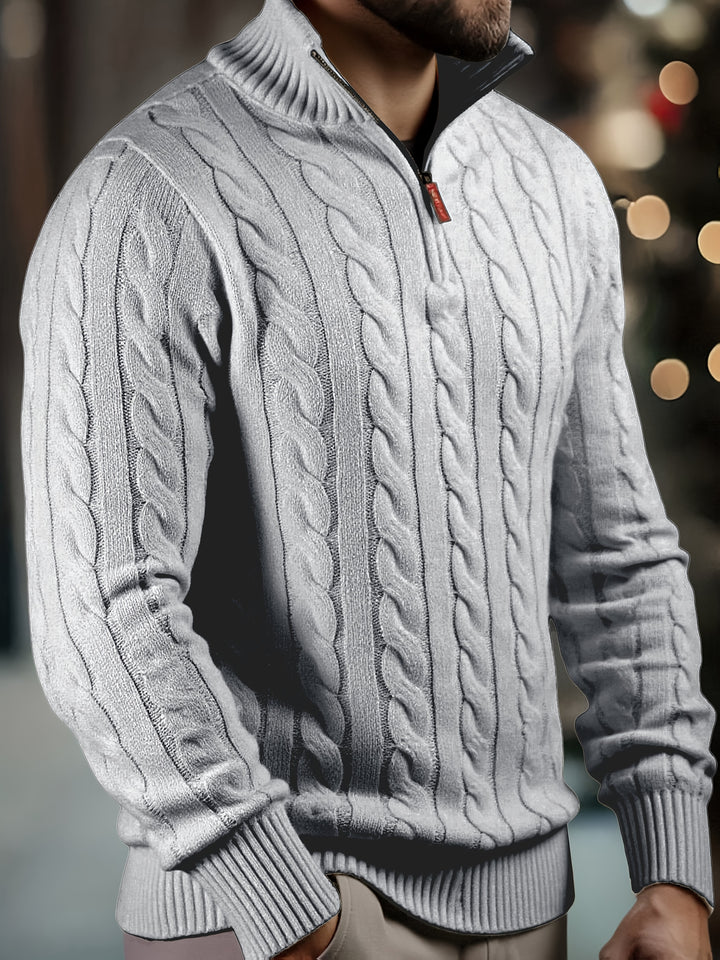 Men's Half Zip Cable Knit Aran Jumper 4