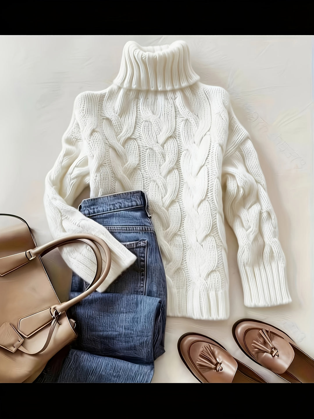 Women's Chunky Turtleneck Cable Aran Jumper 7
