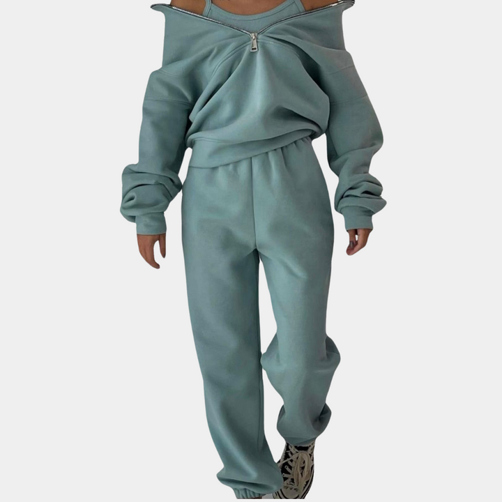 Women's Cropped Half Zip Fleece Tracksuit Set 4
