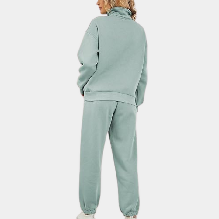 Women's Cropped Half Zip Fleece Tracksuit Set 5