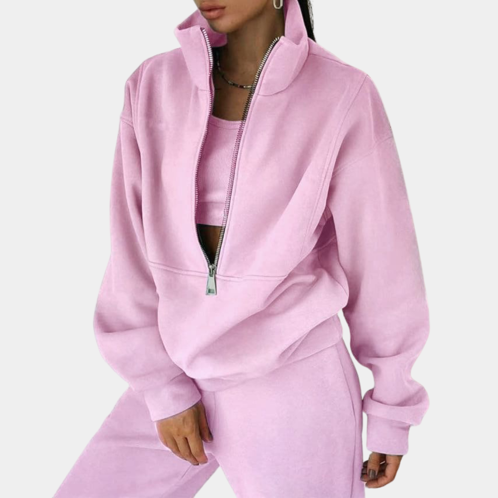 Women's Cropped Half Zip Fleece Tracksuit Set 3
