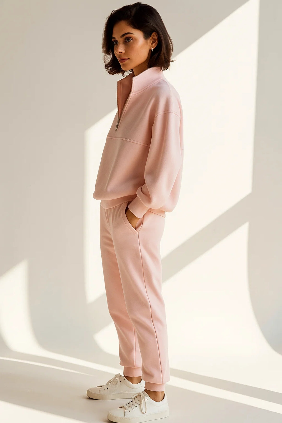 Women's Cotton Half Zip Jogger Tracksuit Set 2