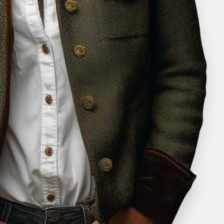 Cairech | Herringbone Blazer with Velvet Cuff Trim