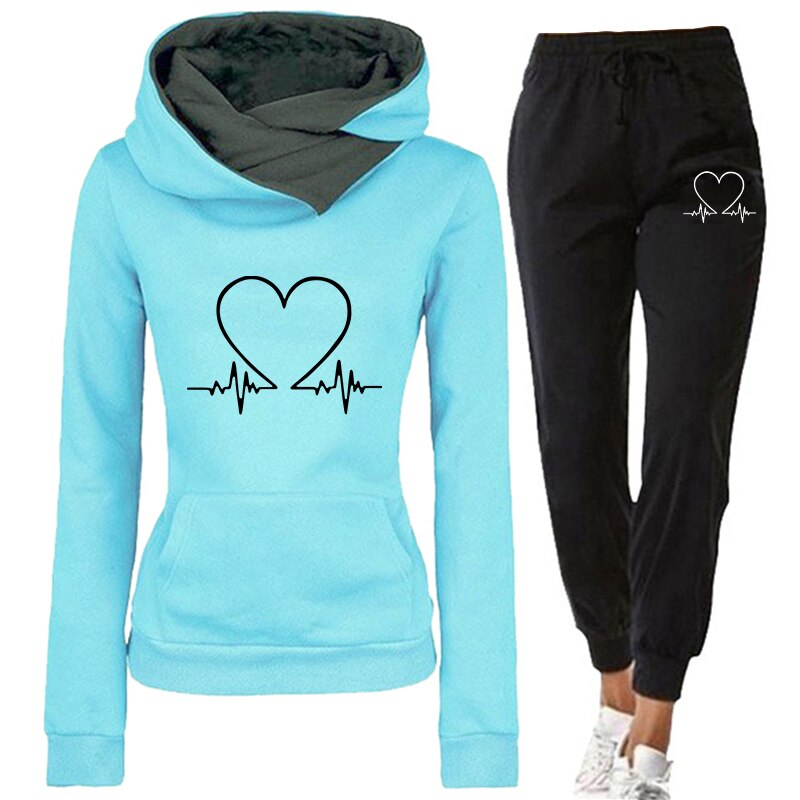Women's Heartbeat Print Hoodie Tracksuit Set 1