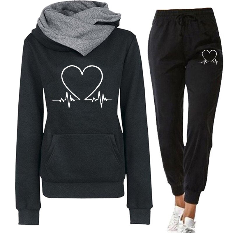 Women's Heartbeat Print Hoodie Tracksuit Set 4